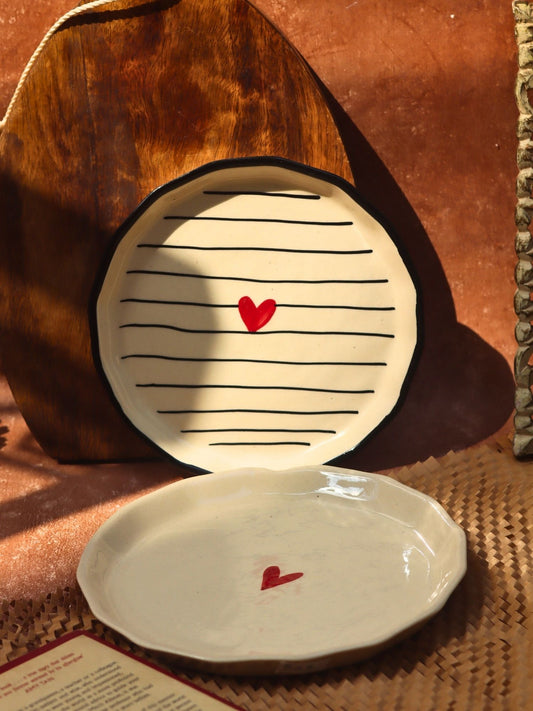 Heart & Striped Heart snack plate combo made by ceramic