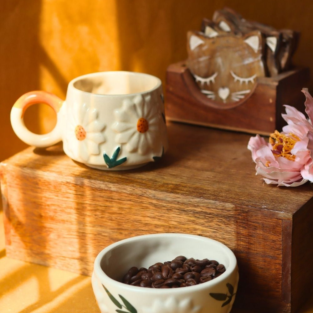Set of 2 - Daisy Bloom Mug & Bowl Set made by ceramic