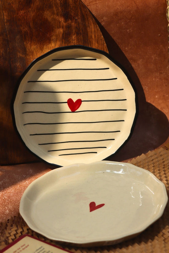 Heart & Striped Heart snack plate combo handmade in india