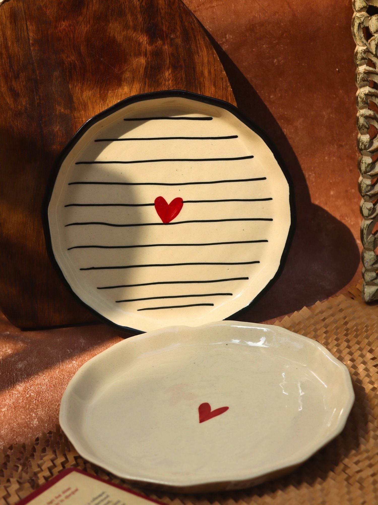 Heart & Striped Heart snack plate combo handmade in india