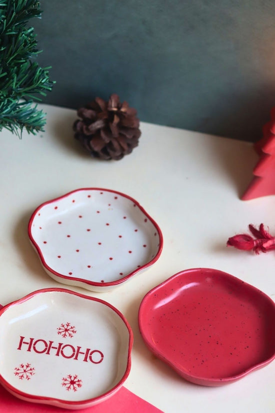 Set of 3 - Holly Jolly Dessert Plates handmade in india
