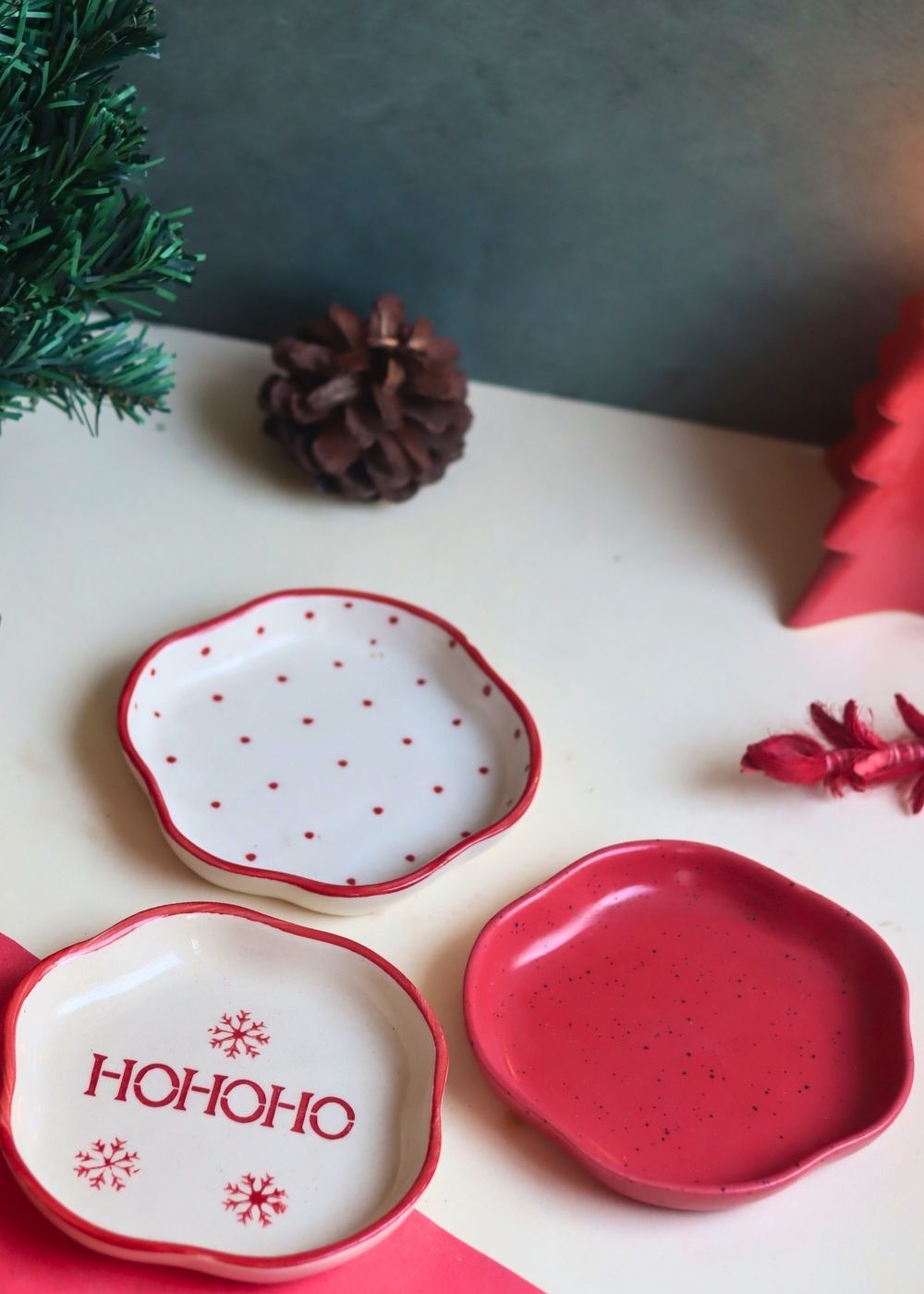 Set of 3 - Holly Jolly Dessert Plates handmade in india