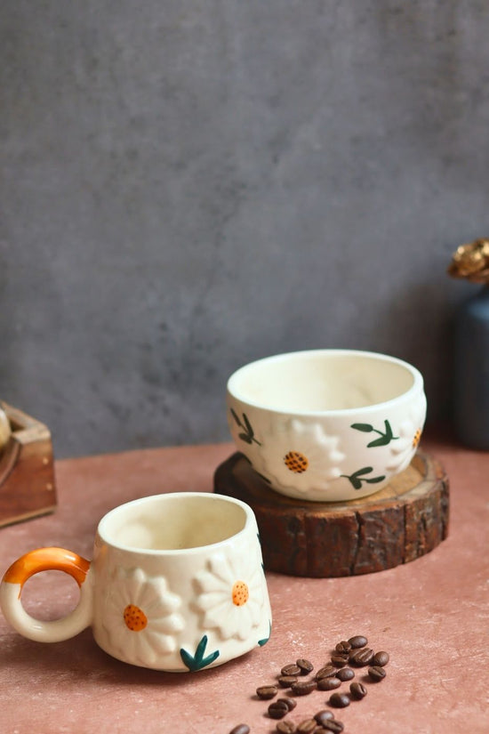 Set of 2 - Daisy Bloom Mug & Bowl Set handmade in India
