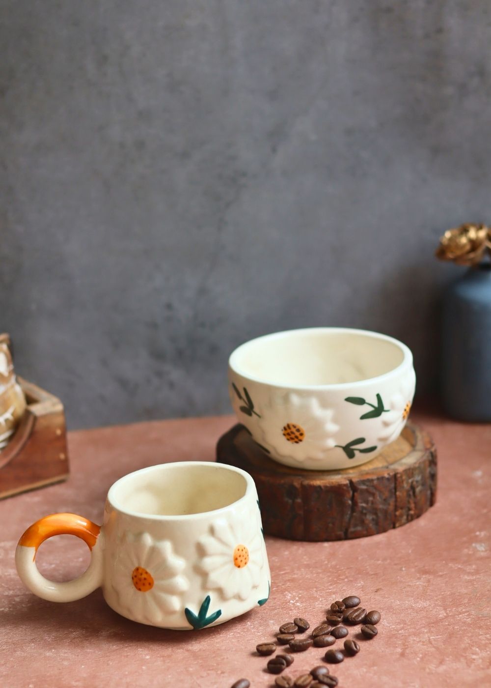 Set of 2 - Daisy Bloom Mug & Bowl Set handmade in India