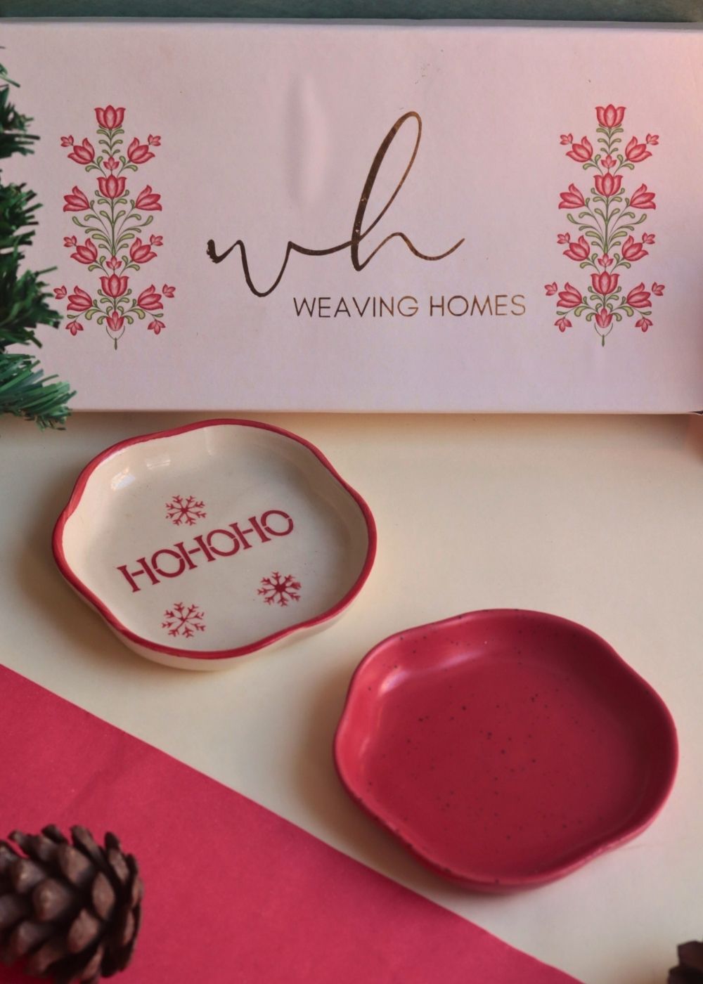 Handmade HOHOHO & Red Handmade Dessert plate in a Gift Box