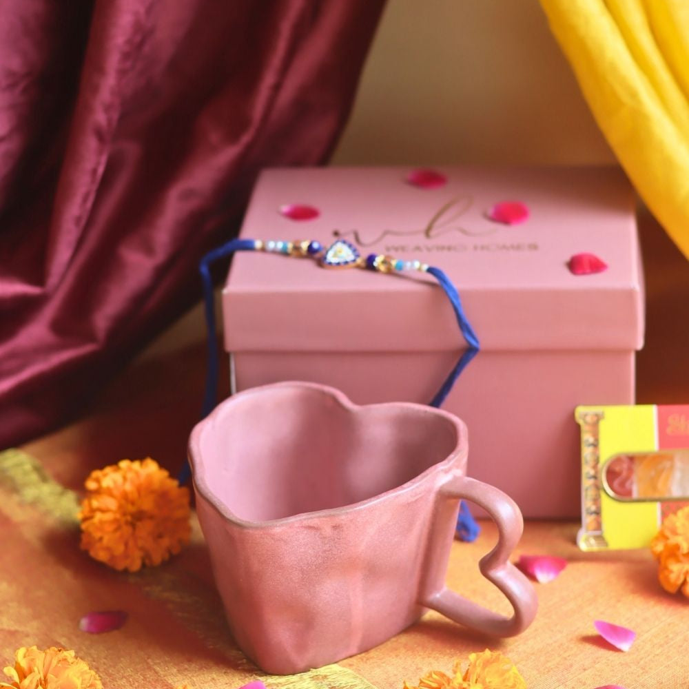 Dusty Pink Heart Mug Rakhi Gift Box made by ceramic
