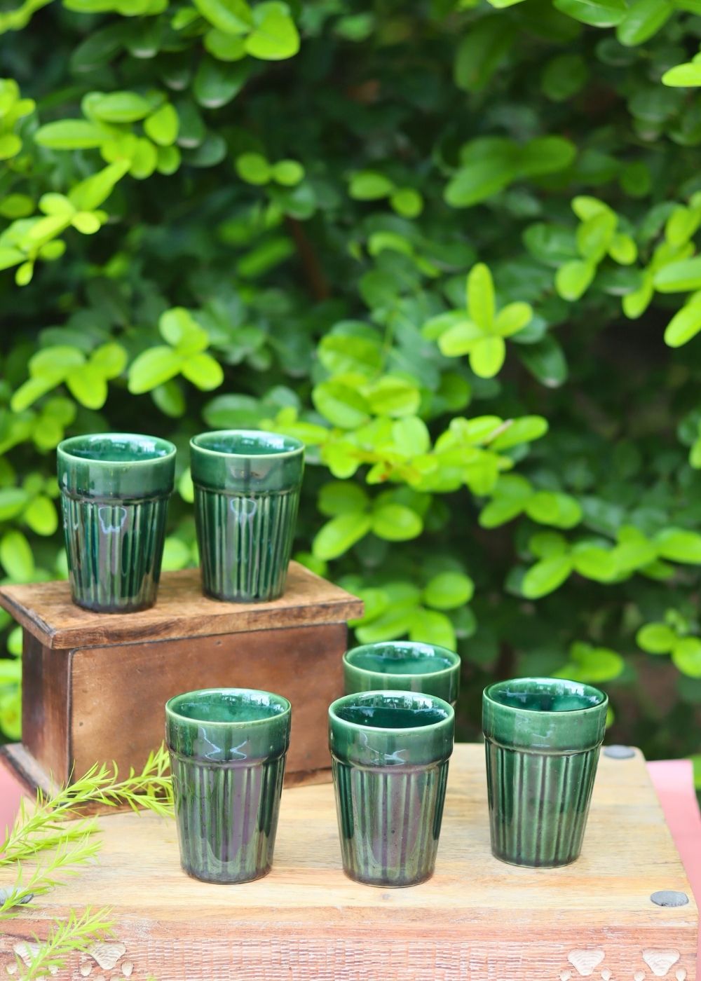 Set of 6 - Green Kulhad handmade in India
