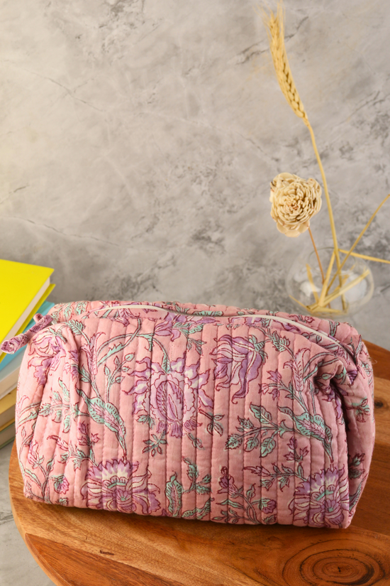 Pink floral bag small block printed