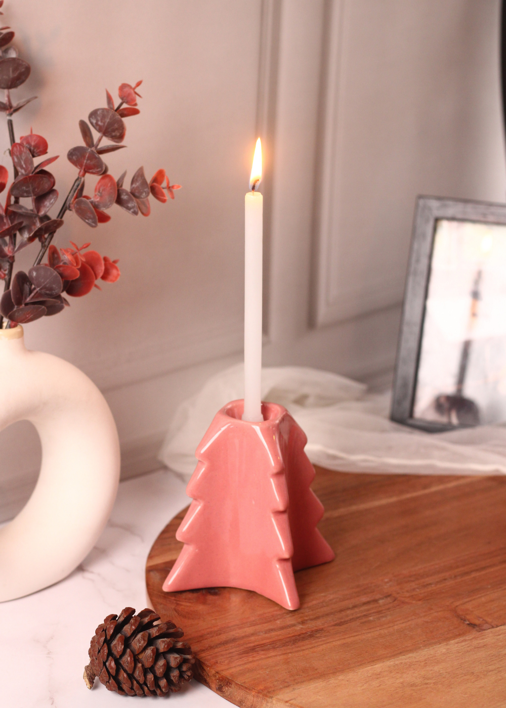 handmade pink christmas tree candle stand 