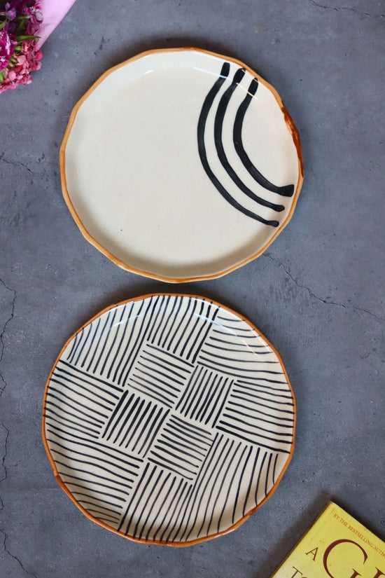 All Lines & Semi Circle Abstract Snack Plates handmade in India
