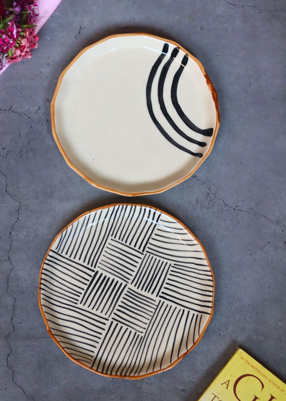 All Lines & Semi Circle Abstract Snack Plates handmade in India