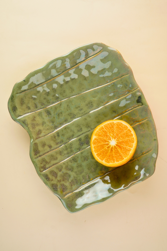 pistachio stoneware green platter handmade in india 