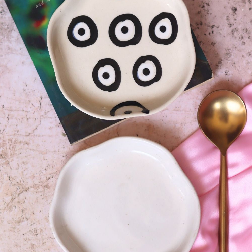 Evil eye & White Handmade Dessert Plate made by ceramic