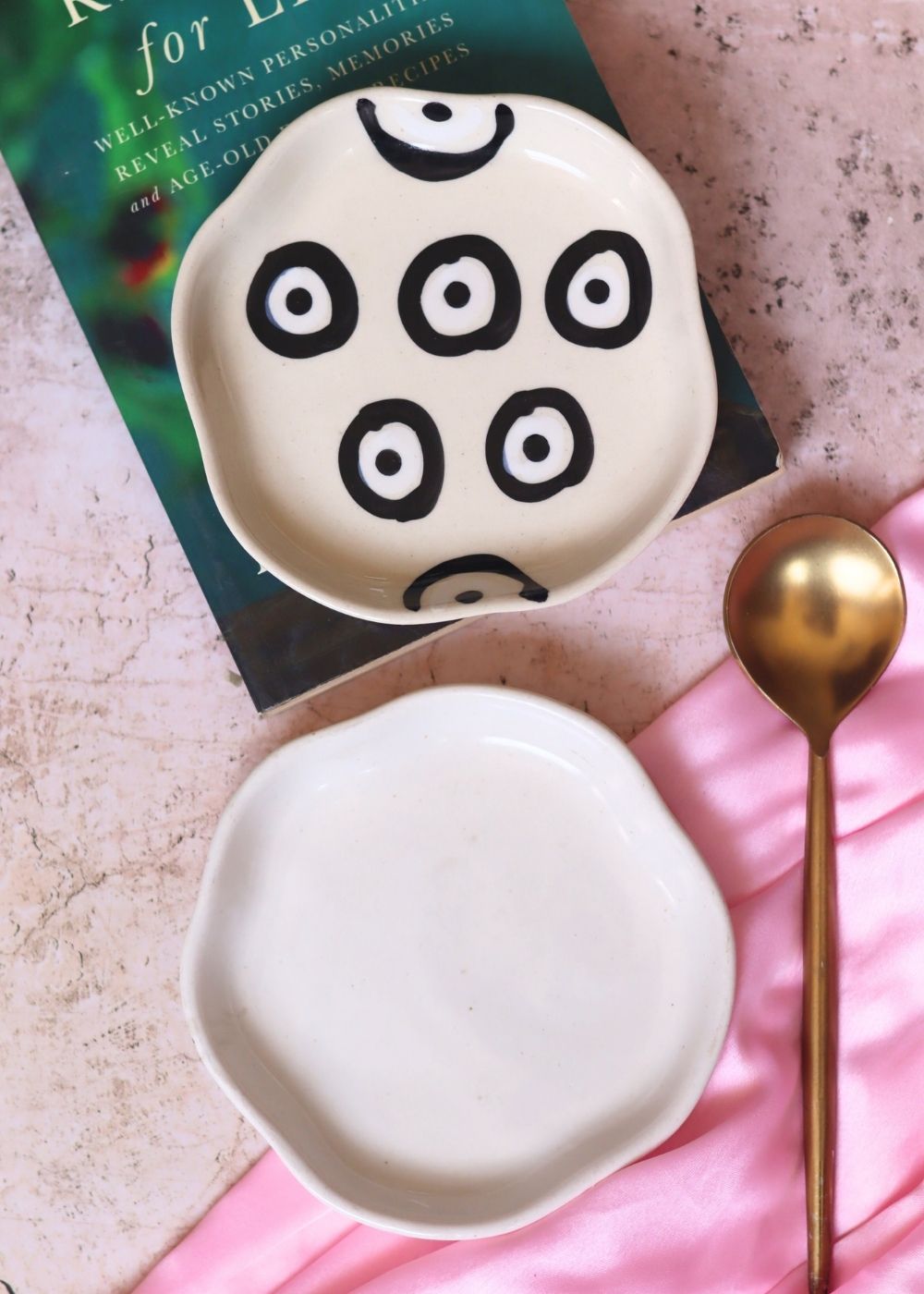 Evil eye & White Handmade Dessert Plate made by ceramic