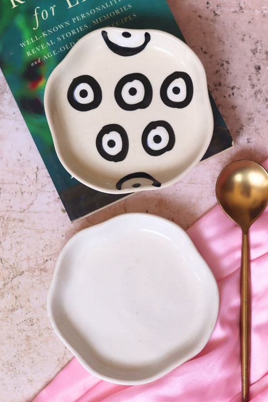 Evil eye & White Handmade Dessert Plate made by ceramic