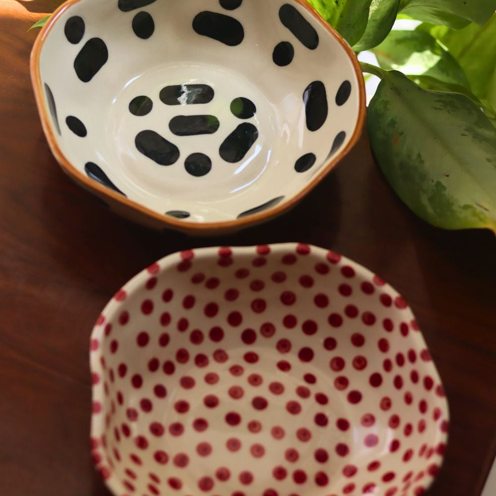 Black Blocks & Red Polka Bowl combo made by ceramic