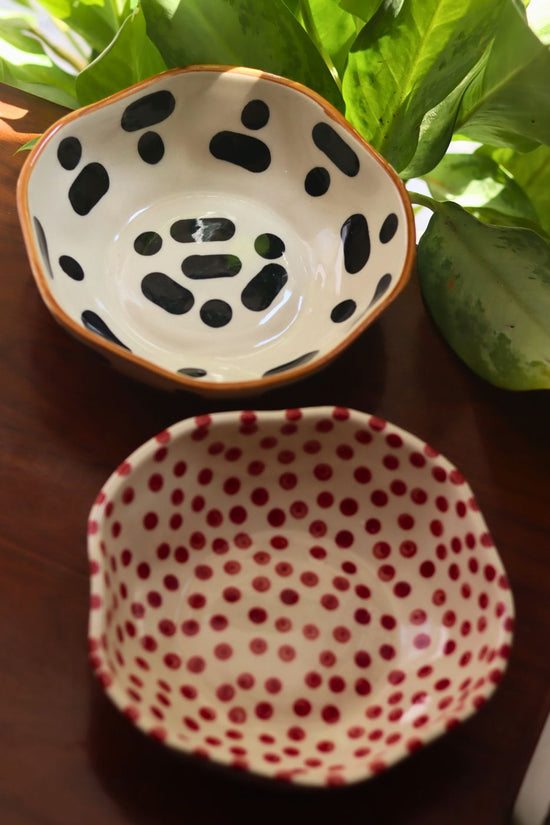 Black Blocks & Red Polka Bowl combo made by ceramic