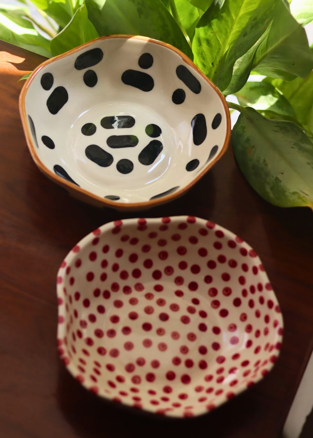 Black Blocks & Red Polka Bowl combo made by ceramic
