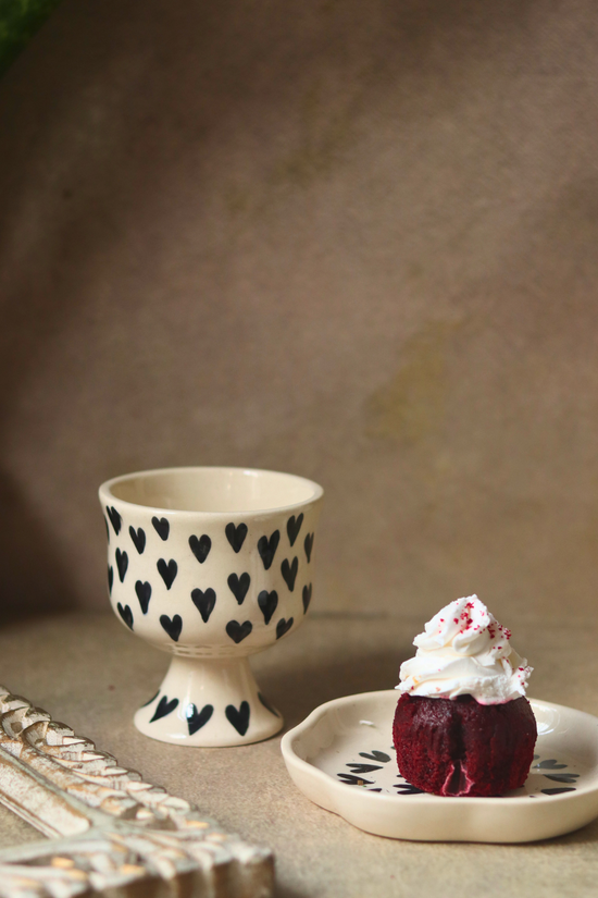 handmade black heart ice cream goblet