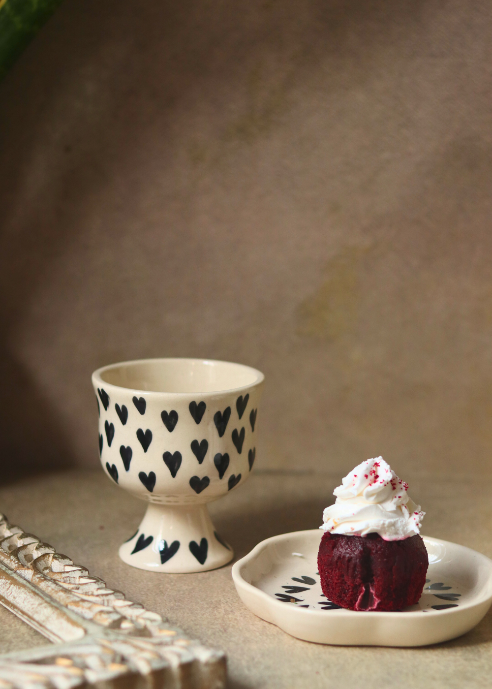 handmade black heart ice cream goblet
