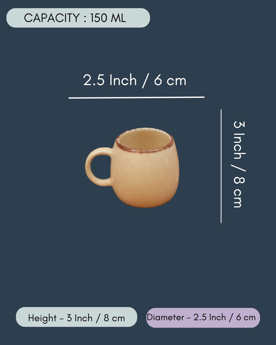 Set of 6 - Ivory Ovule Shape Tea Cups in a gift box