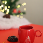 handmade red christmas tree mug with beautifully designed christmas tree