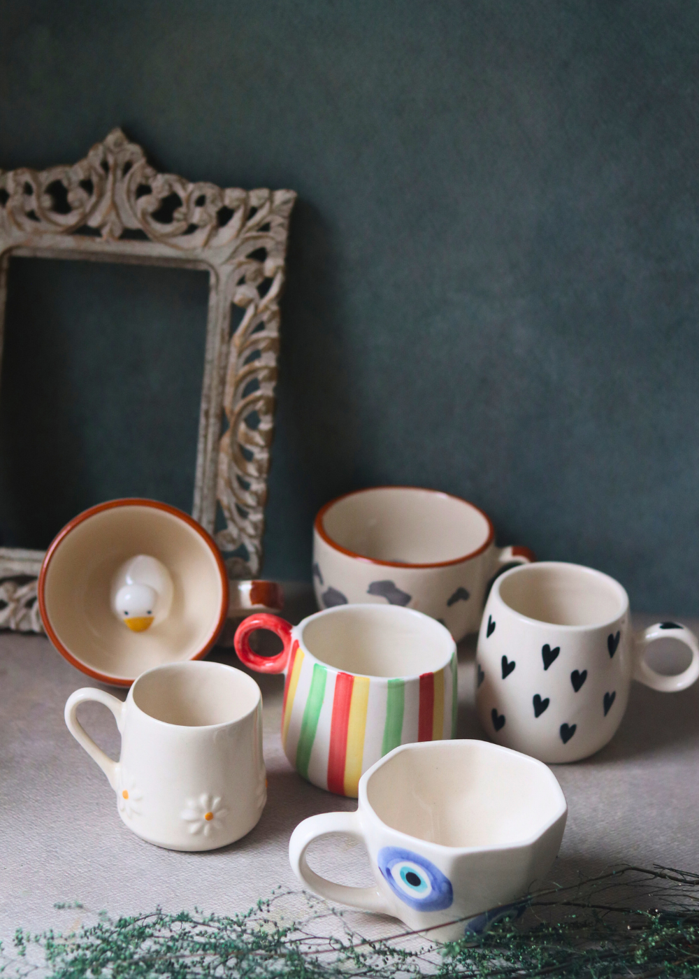 Handmade ceramic six coffee mugs 