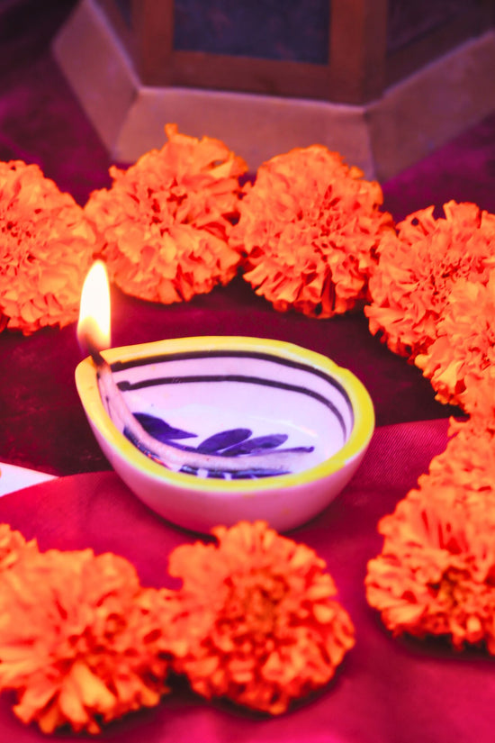 handmade Set of 4 - Abstract Floral Diya
