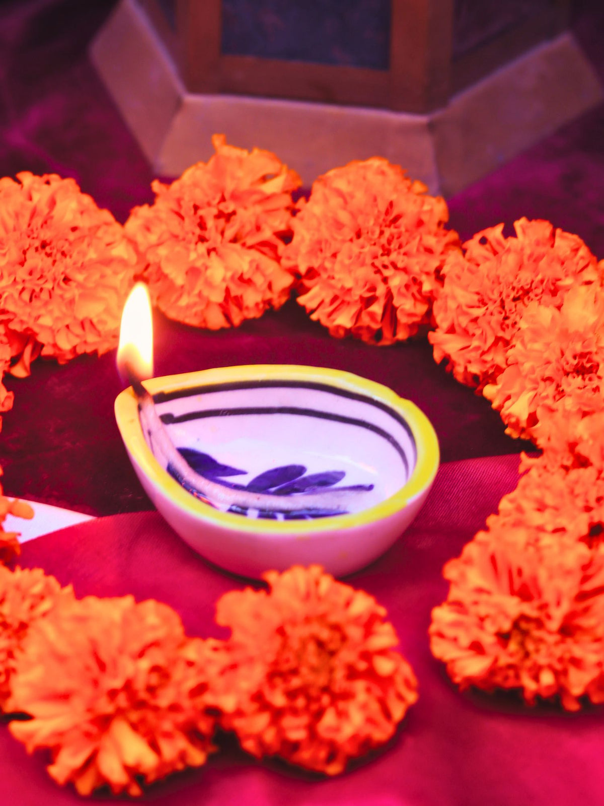 handmade Set of 4 - Abstract Floral Diya