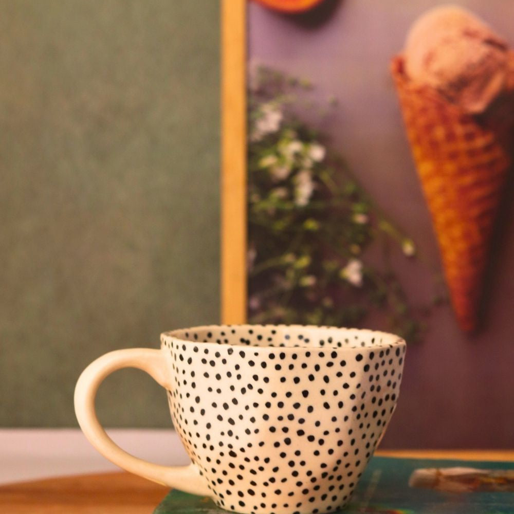 handmade black polka mug