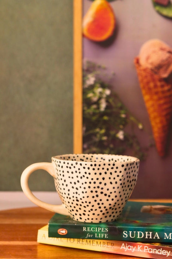 handmade black polka mug