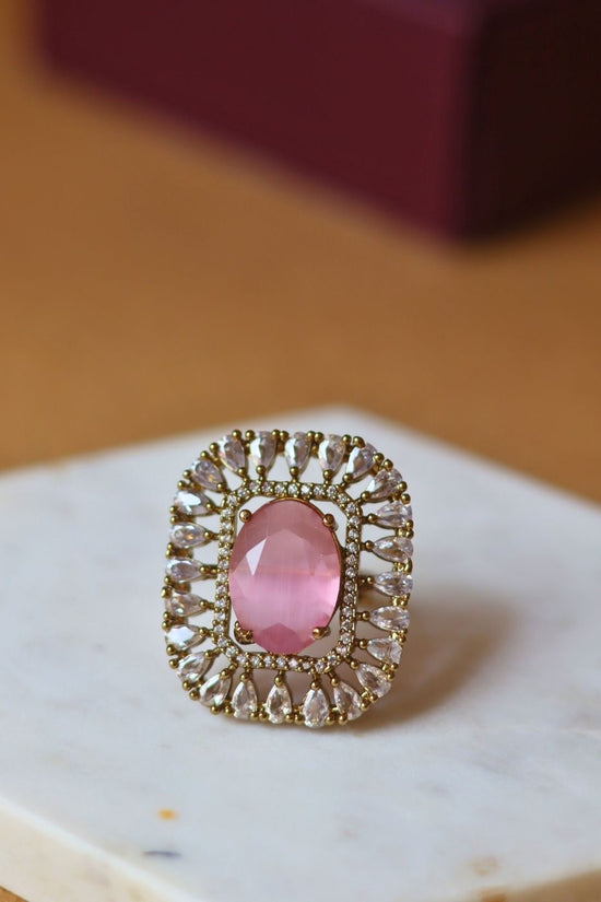 Anti tarnish Pink Aurora Ring