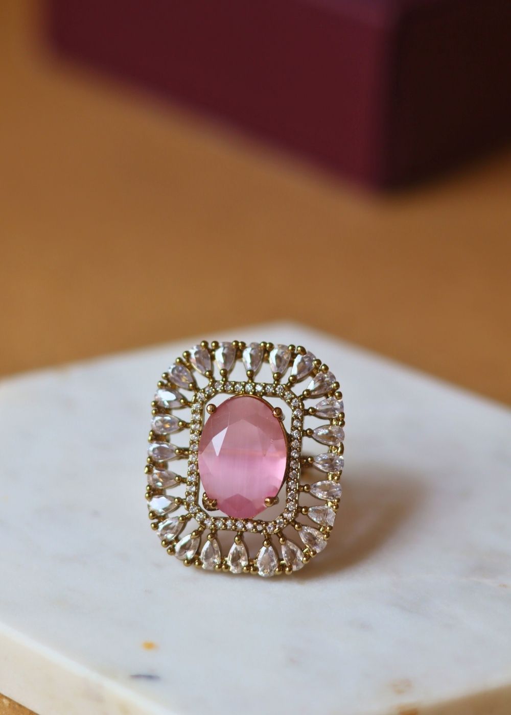 Anti tarnish Pink Aurora Ring