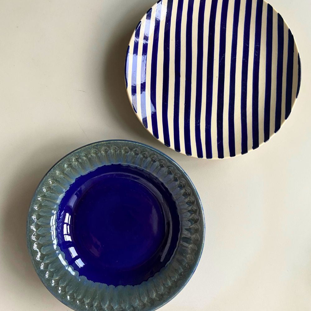 Thin Stripes & Royal Blue Pasta Plate Made by Ceramic