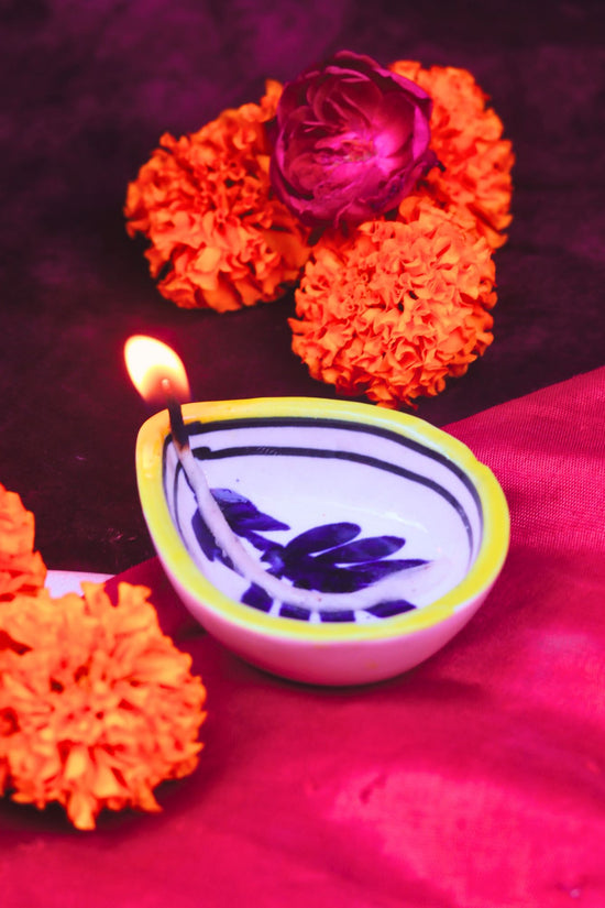 Set of 4 - Abstract Floral Diya made by ceramic