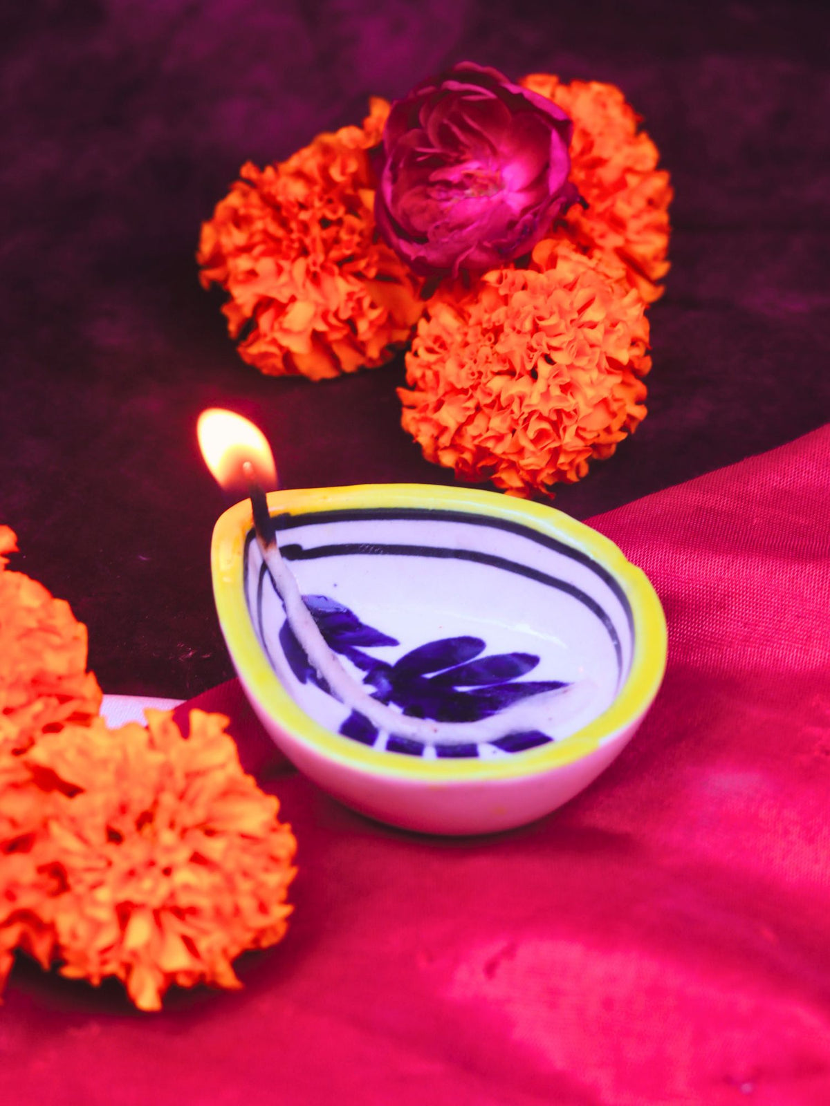 Set of 4 - Abstract Floral Diya made by ceramic