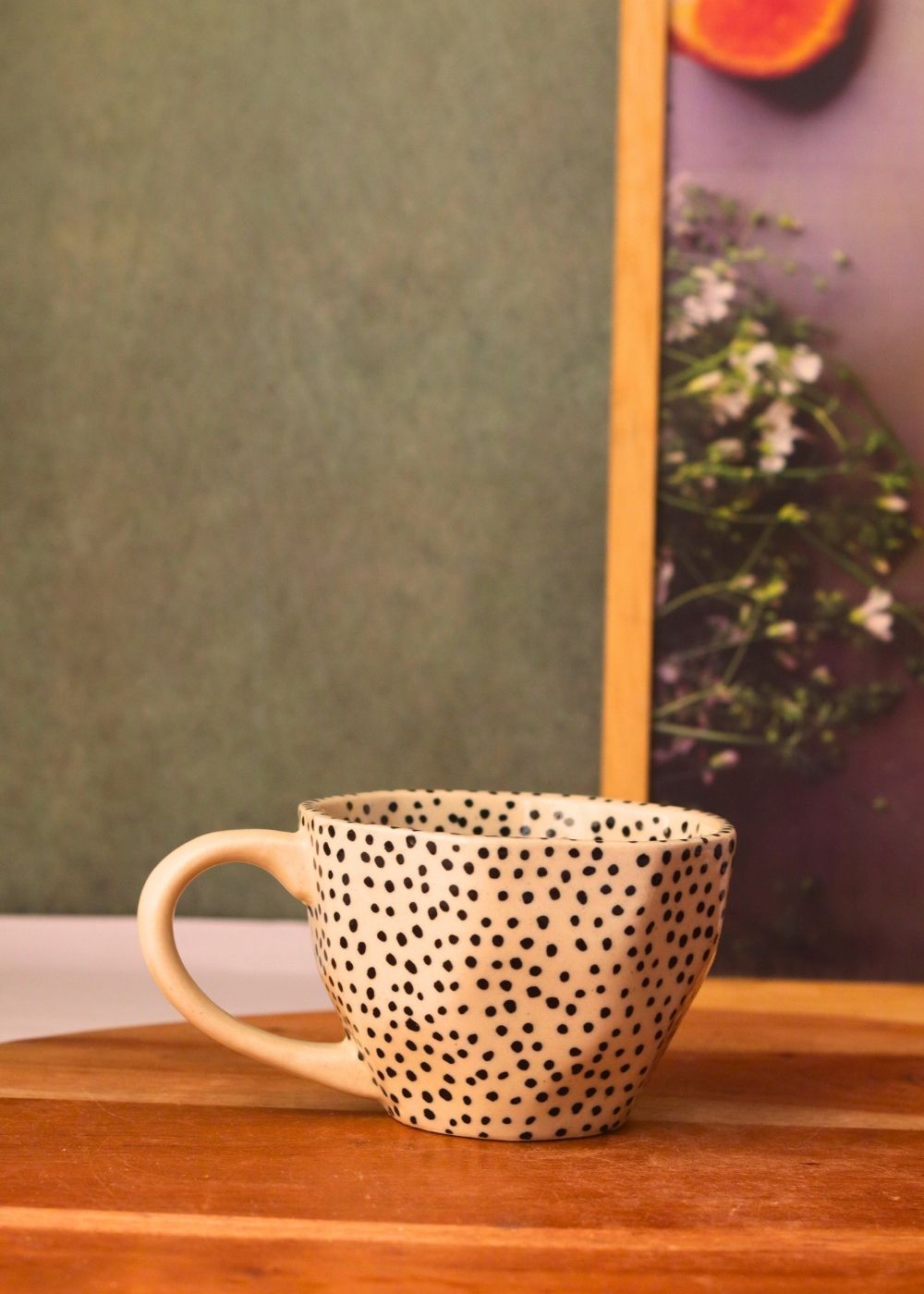 black polka mug handmade made by ceramic 