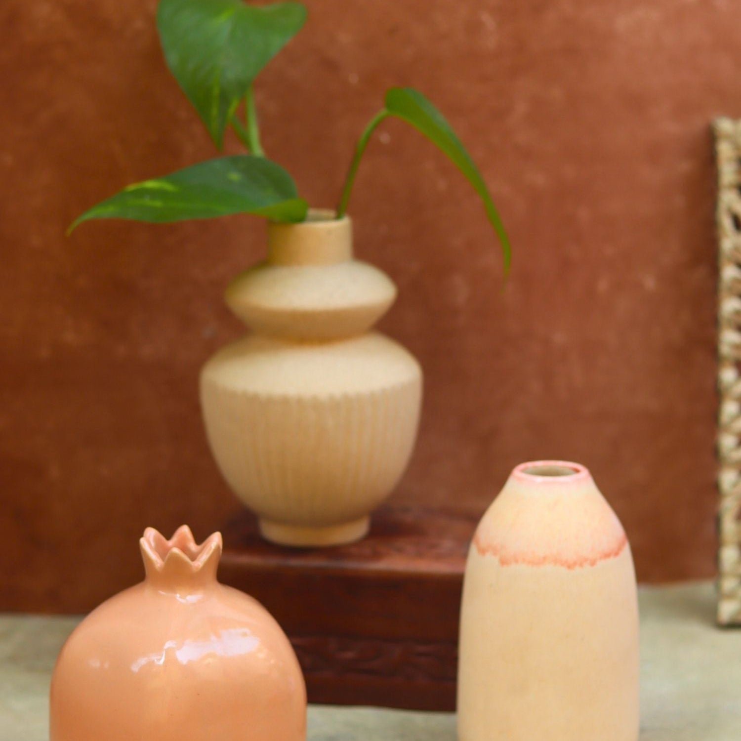 Set of 3 - Classic Cream Vases combo made by ceramic