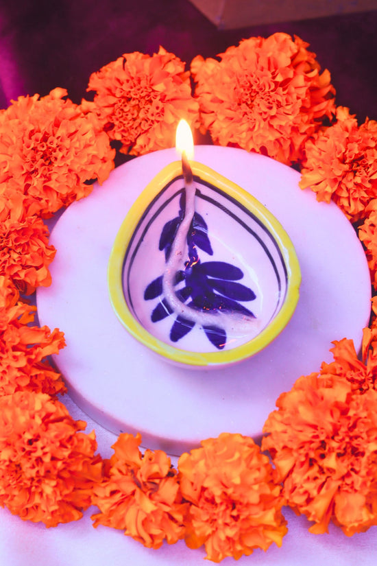 Set of 4 - Abstract Floral Diya handmade in India