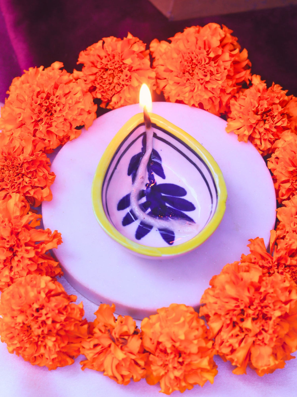 Set of 4 - Abstract Floral Diya handmade in India