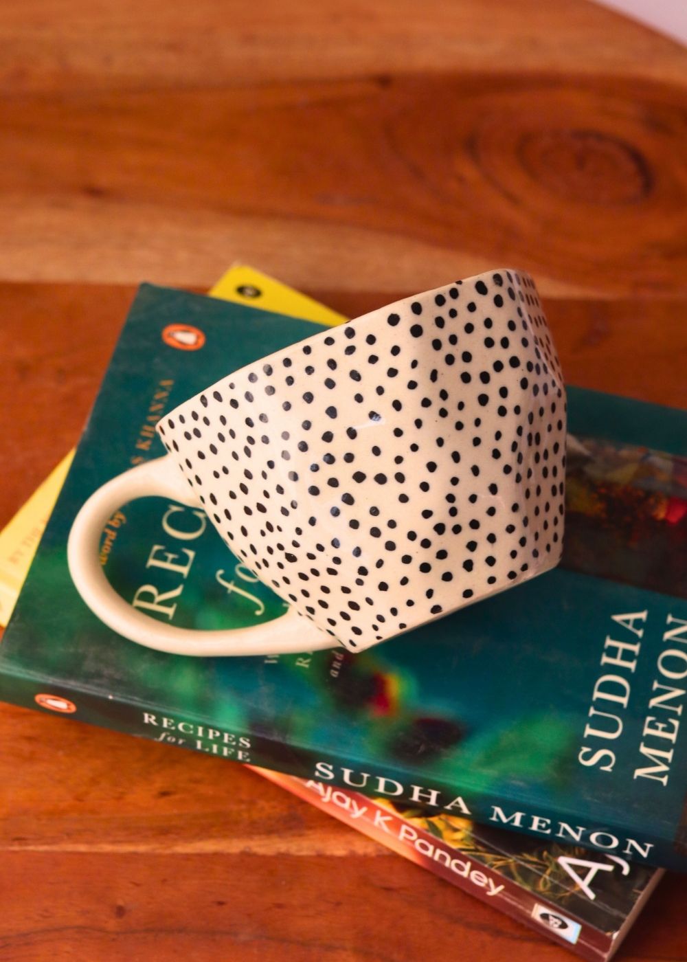 black polka mug handmade in india 