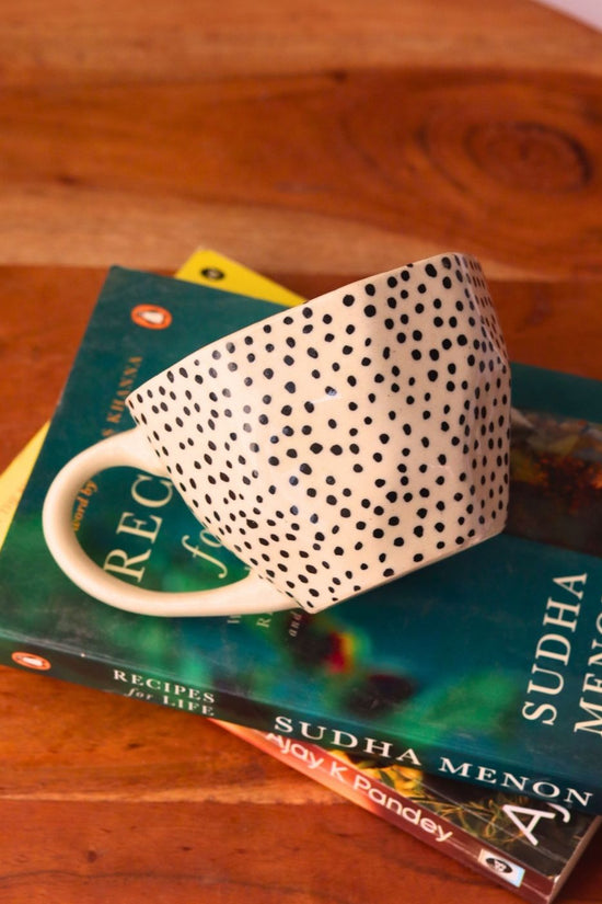 black polka mug handmade in india 