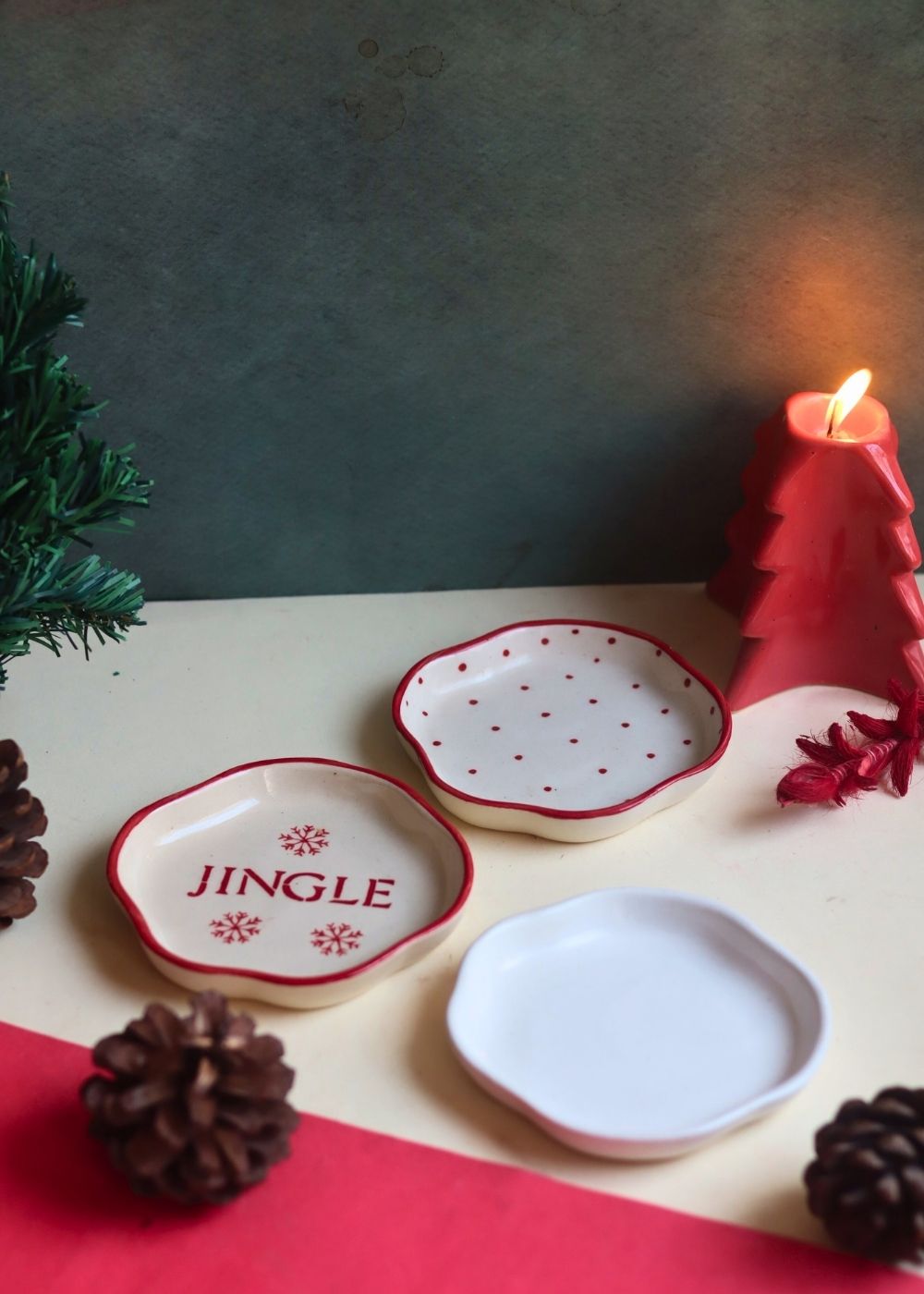 Handmade Set of 3 - Jingle Bell Handmade Dessert Plates