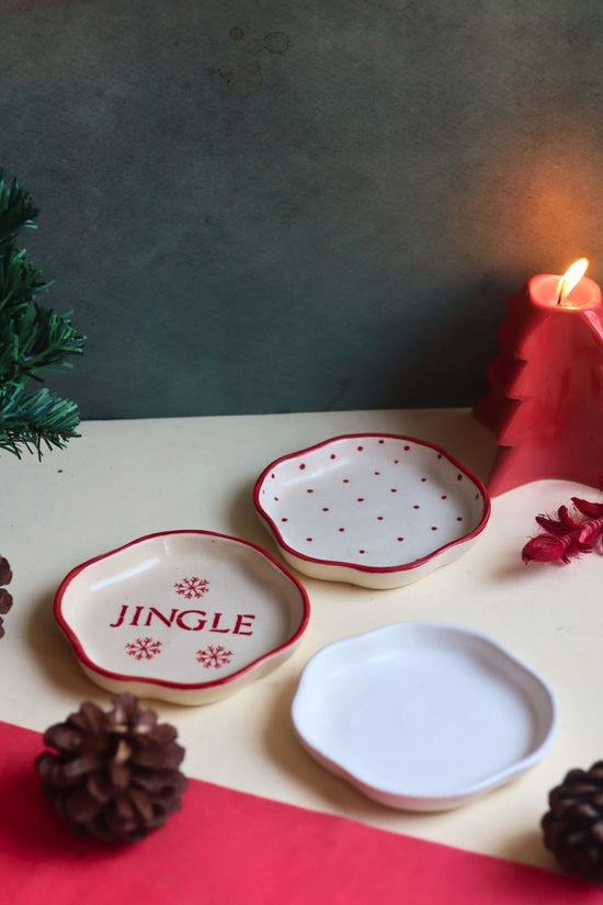 Handmade Set of 3 - Jingle Bell Handmade Dessert Plates