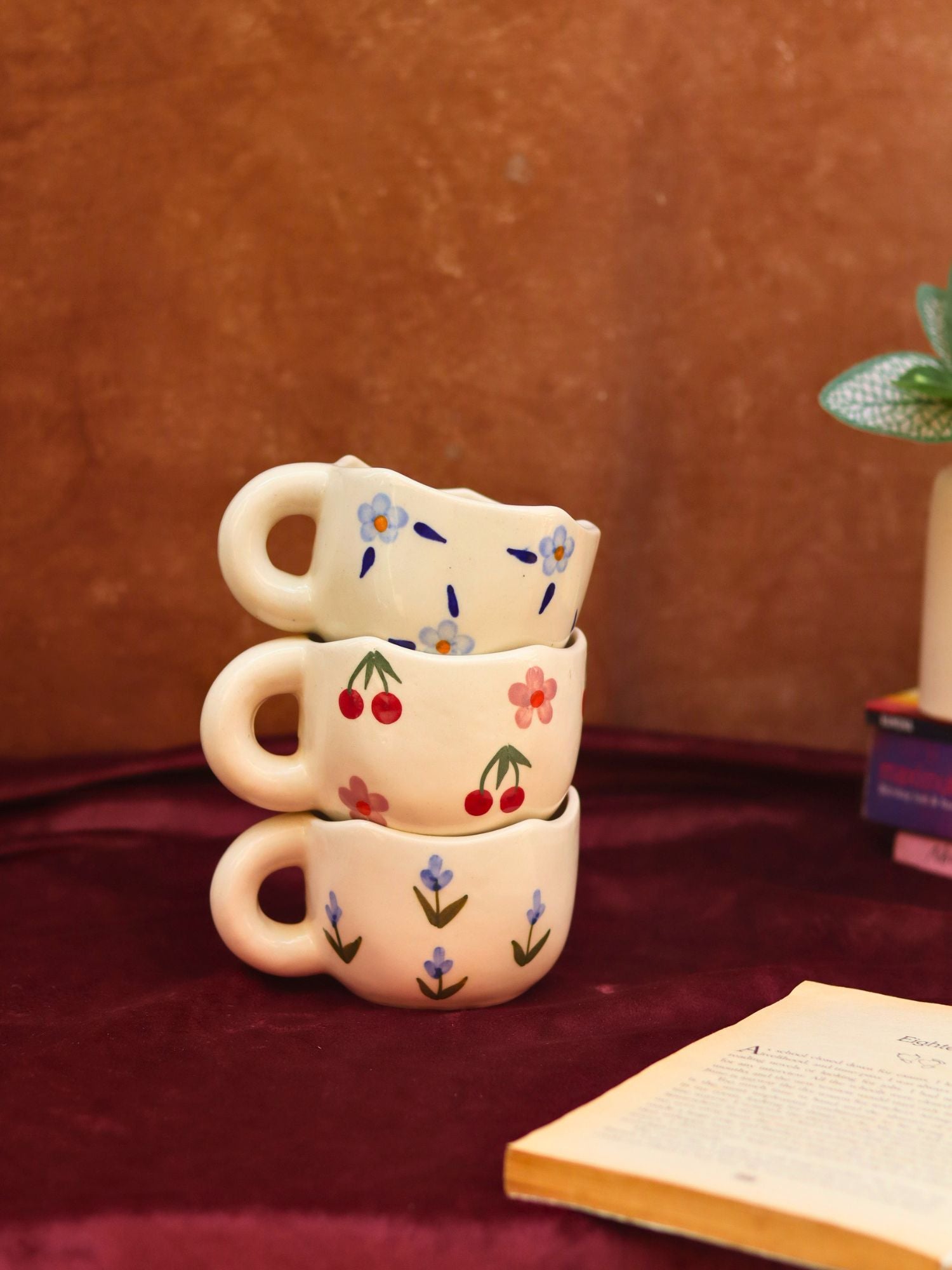 Set of 3 - Bloom & Bliss Mugs combo made by ceramic
