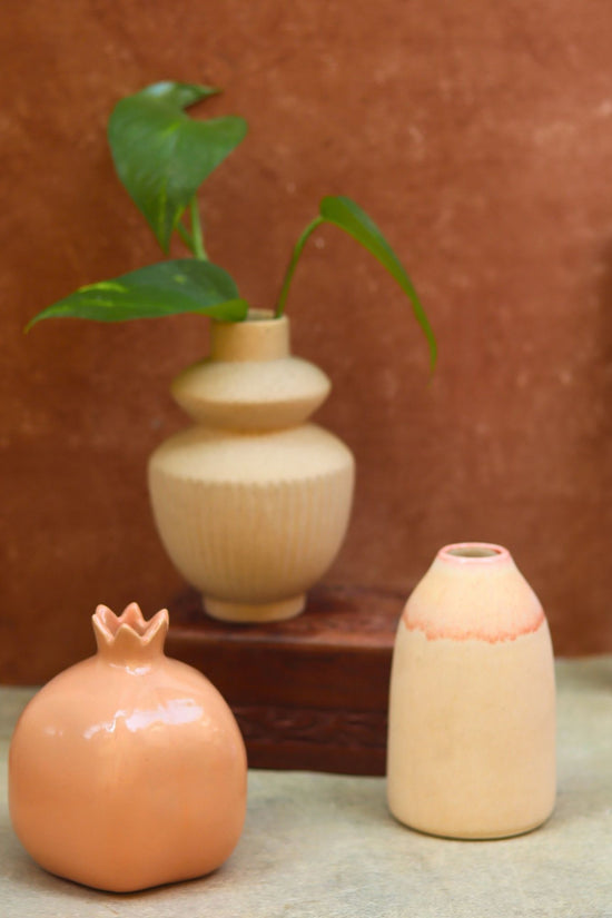 Set of 3 - Classic Cream Vases combo handmade in India