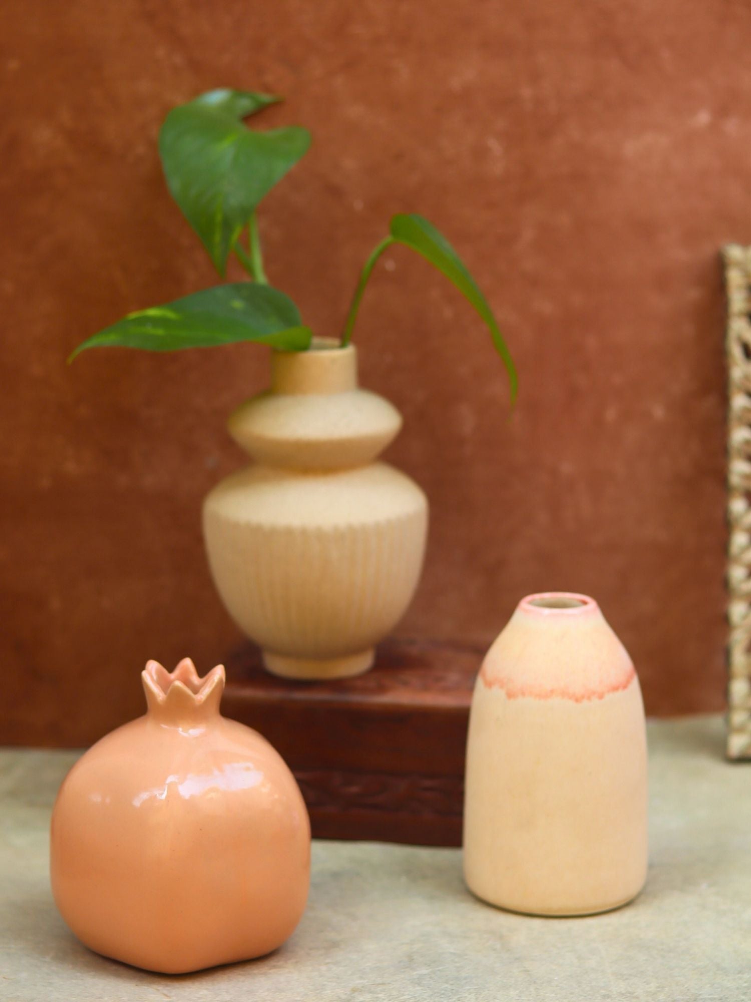 Set of 3 - Classic Cream Vases combo handmade in India