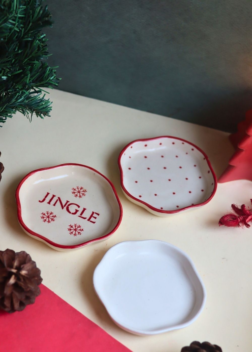 Set of 3 - Jingle Bell Handmade Dessert Plates made by ceramic