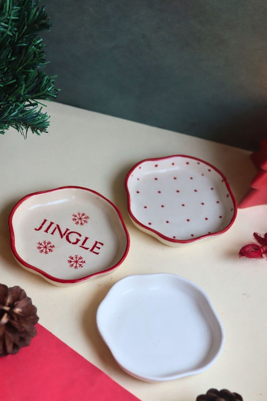 Set of 3 - Jingle Bell Handmade Dessert Plates made by ceramic