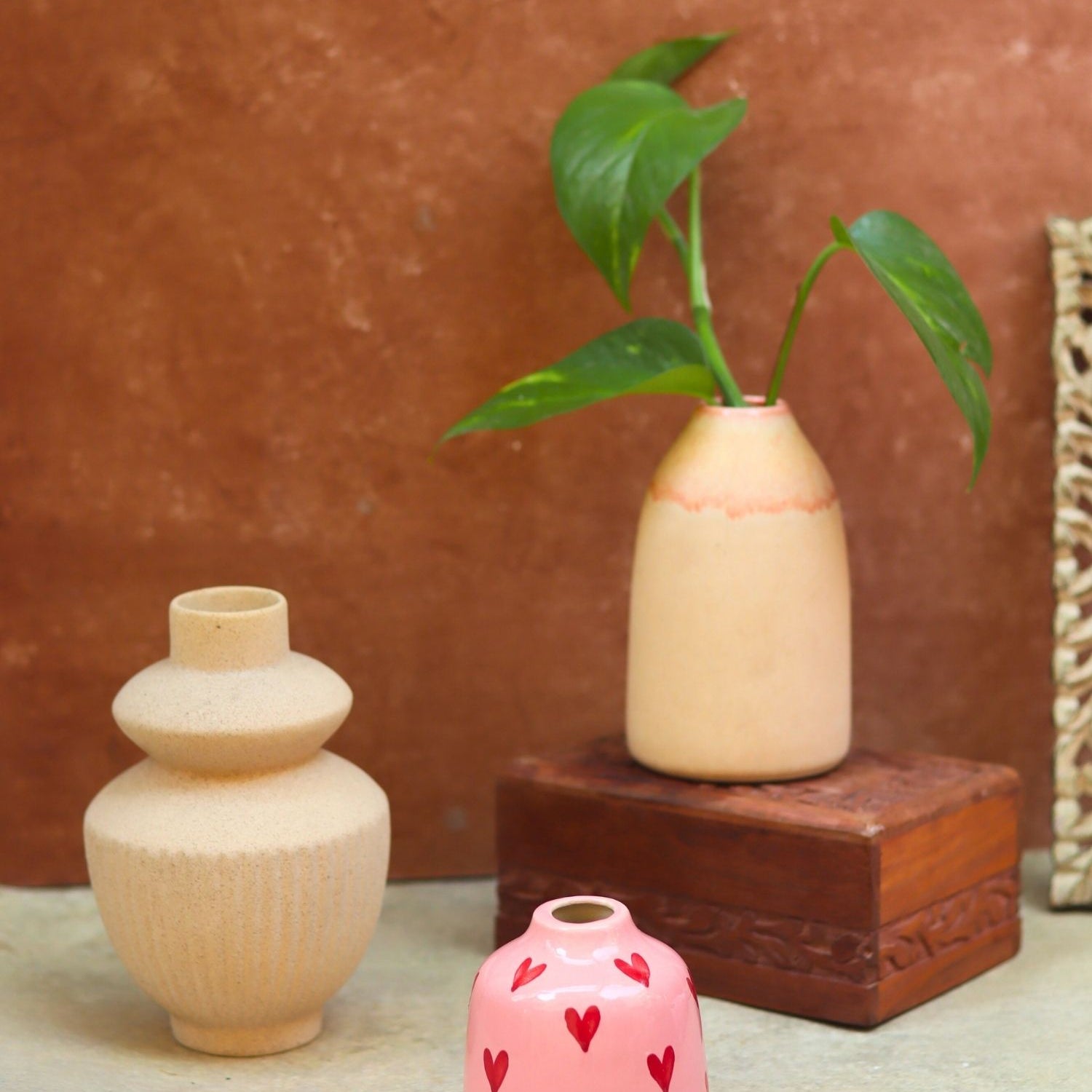 Set of 3 - Cream Serenity Vases combo made by ceramic